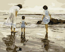 Charger l'image dans la galerie, peinture par numéros | Mère et Enfants à la Plage | facile paysages vintage | FiguredArt