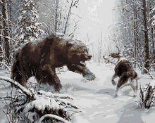 Charger l'image dans la galerie, peinture par numéros | Ours et chien dans la Neige | animaux intermédiaire loups ours | FiguredArt
