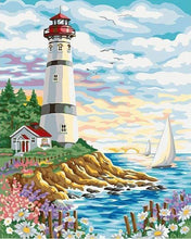 Charger l'image dans la galerie, peinture par numéros | Phare sous un Ciel nuageux | facile paysages | FiguredArt