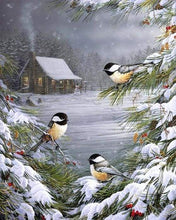 Charger l'image dans la galerie, peinture par numéros | Trois Oiseaux sous la Neige | animaux complexe oiseaux paysages | FiguredArt