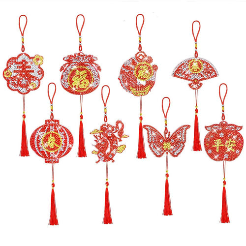Pendentif Diamond Painting 5D Nouvel An Chinois 8 Pièces