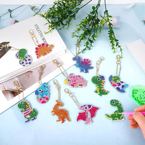 Porte-Clés Diamond Painting 5D Dinosaure 12 Pièces