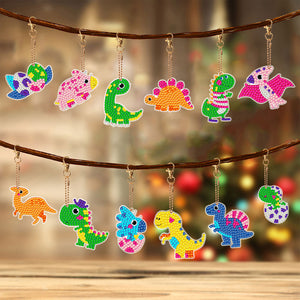 Porte-Clés Diamond Painting 5D Dinosaure 12 Pièces