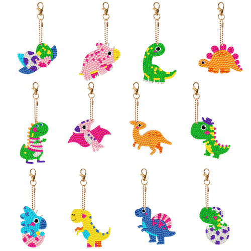Porte-Clés Diamond Painting 5D Dinosaure 12 Pièces