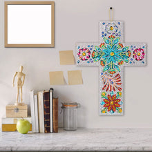 Charger l&#39;image dans la galerie, Pendentif Décoratif Diamond Painting Croix avec Fleurs