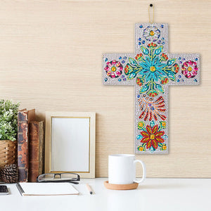 Pendentif Décoratif Diamond Painting Croix avec Fleurs