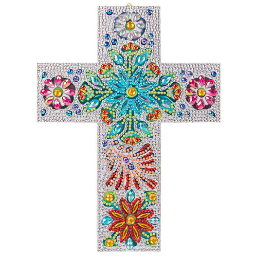 Pendentif Décoratif Diamond Painting Croix avec Fleurs