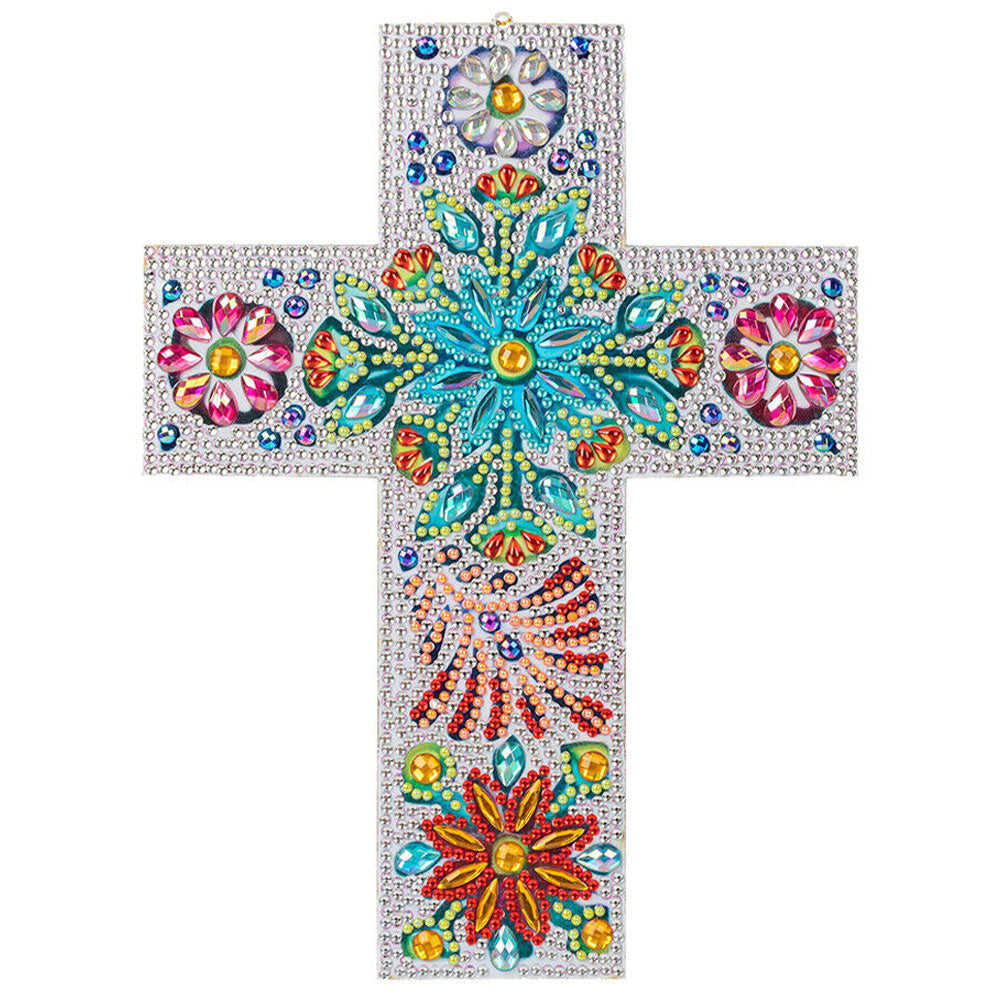 Pendentif Décoratif Diamond Painting Croix avec Fleurs