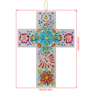 Pendentif Décoratif Diamond Painting Croix avec Fleurs