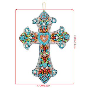 Pendentif Décoratif Diamond Painting Croix avec Cœur