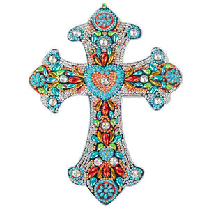 Pendentif Décoratif Diamond Painting Croix avec Cœur
