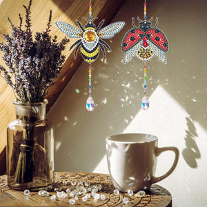 Carillon en Cristal Diamond Painting 5D Abeille avec Coccinelle 2 Pièces