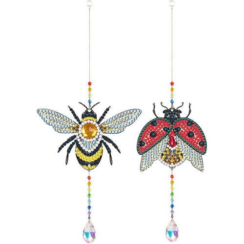 Carillon en Cristal Diamond Painting 5D Abeille avec Coccinelle 2 Pièces