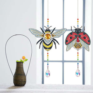 Carillon en Cristal Diamond Painting 5D Abeille avec Coccinelle 2 Pièces