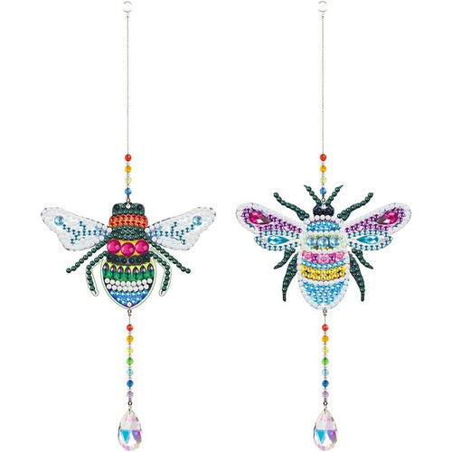 Carillon en Cristal Diamond Painting 5D Abeilles Colorées 2 Pièces