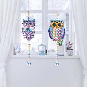 Carillon en Cristal Diamond Painting 5D Hiboux avec 2 Pièces