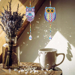 Carillon en Cristal Diamond Painting 5D Hiboux avec 2 Pièces