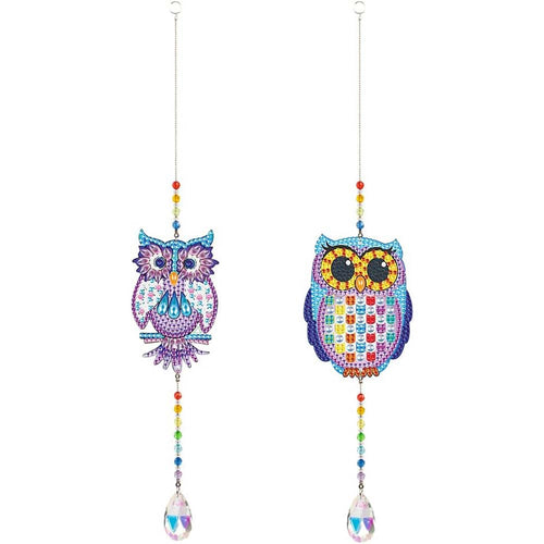 Carillon en Cristal Diamond Painting 5D Hiboux avec 2 Pièces