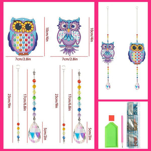 Carillon en Cristal Diamond Painting 5D Hiboux avec 2 Pièces