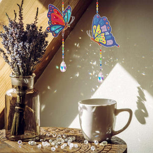 Carillon en Cristal Diamond Art Papillons 2 Pièces