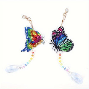 Carillon en Cristal Diamond Painting 5D Papillons Ensemble de 2 Pièces