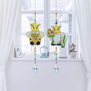 Carillon en Cristal Diamond Painting 5D Gnomes au Tournesol 2 Pièces