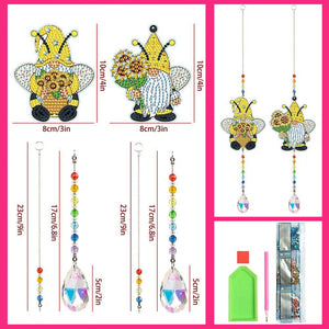 Carillon en Cristal Diamond Painting 5D Gnomes au Tournesol 2 Pièces