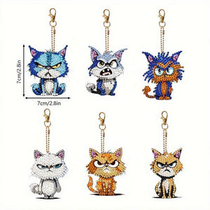 Porte-Clés Diamond Painting 5D Mauvaises Chats 6 Pièces