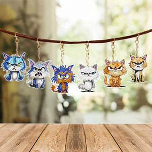 Porte-Clés Diamond Painting 5D Mauvaises Chats 6 Pièces