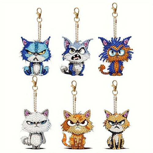 Porte-Clés Diamond Painting 5D Mauvaises Chats 6 Pièces