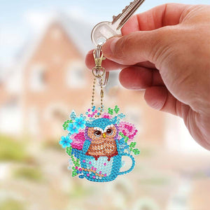 Porte-Clés Diamond Painting 5D Hiboux Bleus 6 Pièces