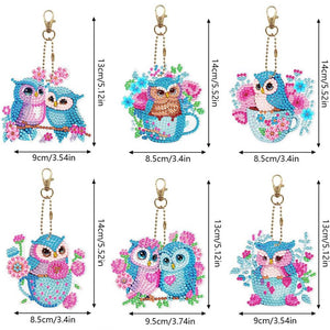 Porte-Clés Diamond Painting 5D Hiboux Bleus 6 Pièces