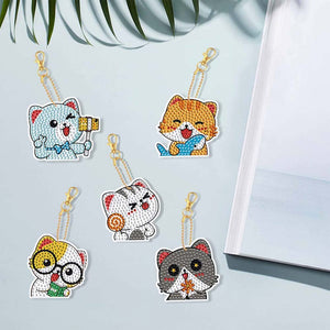 Porte-Clés Diamond Painting 5D - Chats 5 Pièces