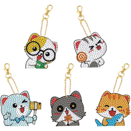 Porte-Clés Diamond Painting 5D - Chats 5 Pièces