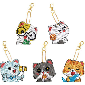 Porte-Clés Diamond Painting 5D - Chats 5 Pièces
