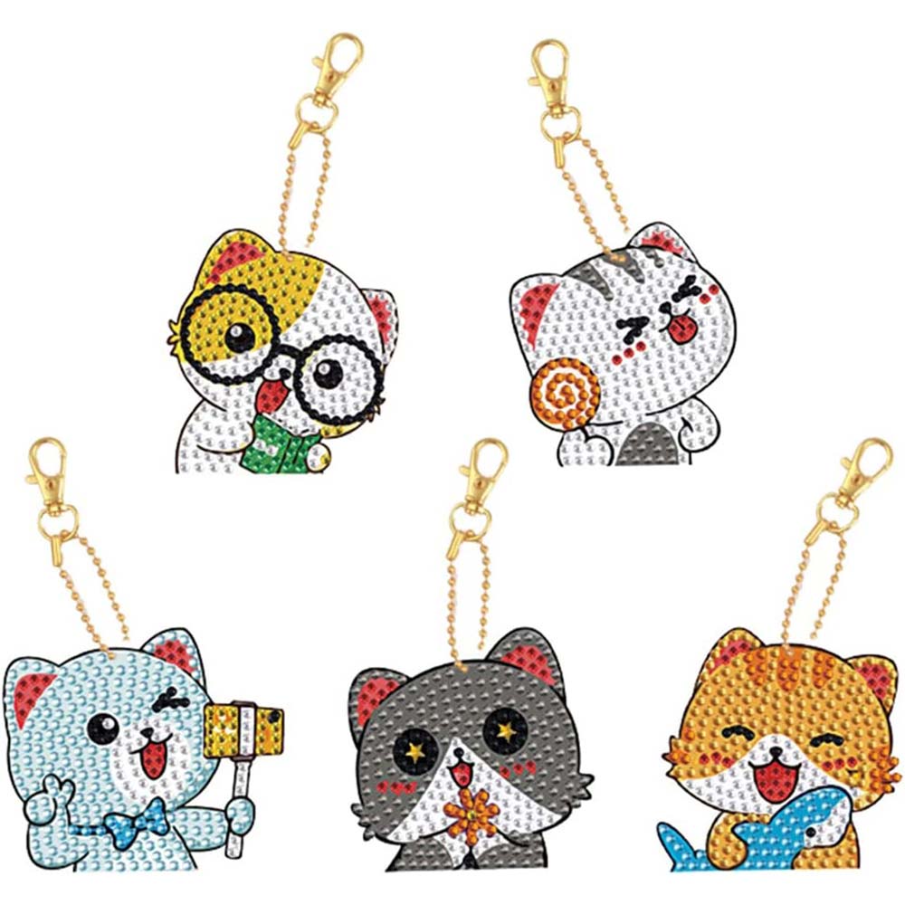 Porte-Clés Diamond Painting 5D - Chats 5 Pièces