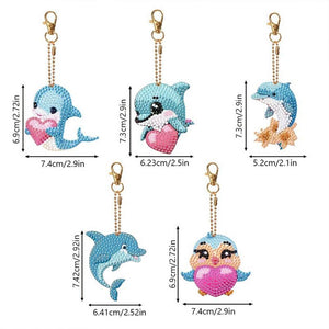 Porte-Clés Diamond Painting 5D avec Dauphins 5 Pièces