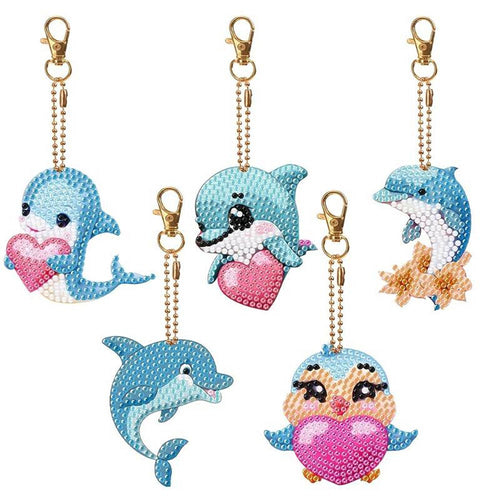Porte-Clés Diamond Painting 5D avec Dauphins 5 Pièces