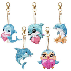 Porte-Clés Diamond Painting 5D avec Dauphins 5 Pièces