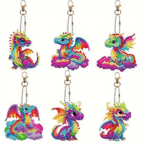 Porte-Clés Diamond Painting 5D Dragon 6 Pièces