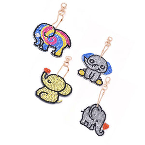 Porte-Clés Diamond Painting 5D Éléphants 4 Pièces