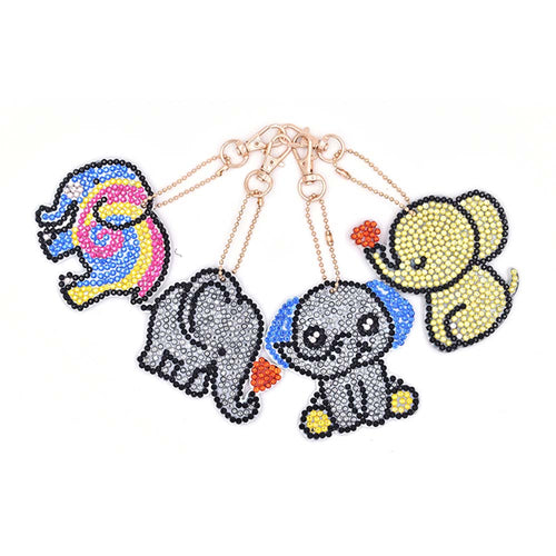 Porte-Clés Diamond Painting 5D Éléphants 4 Pièces