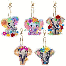Charger l&#39;image dans la galerie, Porte-Clés Diamond Painting 5D avec Éléphants 5 Pièces