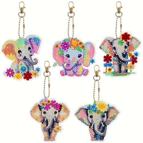 Porte-Clés Diamond Painting 5D avec Éléphants 5 Pièces