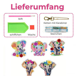 Porte-Clés Diamond Painting 5D avec Éléphants 5 Pièces