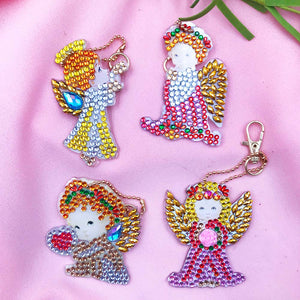 Porte-Clés Diamond Painting 5D Ange 4 Pièces