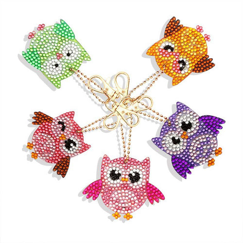Porte-Clés Diamond Painting 5D - Hiboux 5 Pièces
