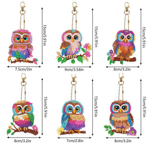 Porte-Clés Diamond Painting 5D Hiboux 6 Pièces