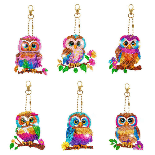 Porte-Clés Diamond Painting 5D Hiboux 6 Pièces
