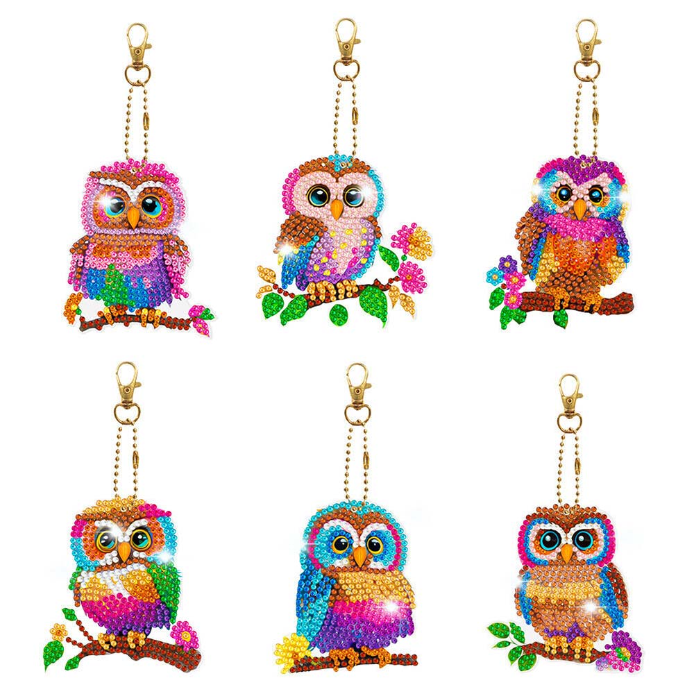 Porte-Clés Diamond Painting 5D Hiboux 6 Pièces